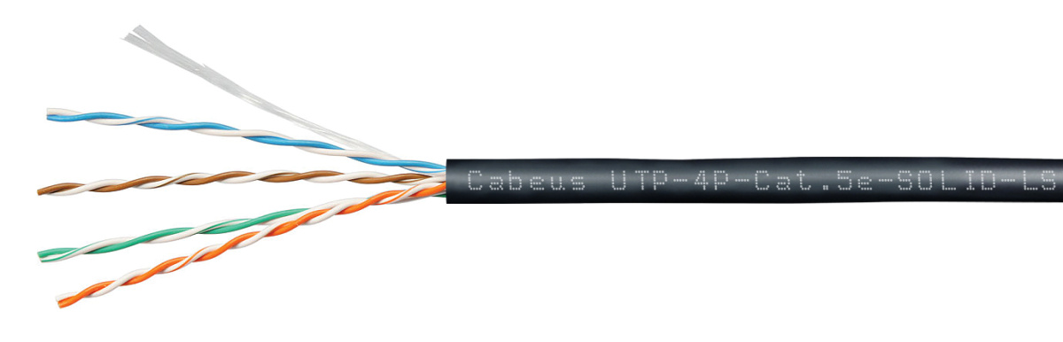Cabeus UTP-4P-Cat.5e-SOLID-LSZH-BK Кабель витая пара UTP (U/UTP), категория 5e, 4 пары (24 AWG), одножильный, черный, LSZH, нг(А)-HF
