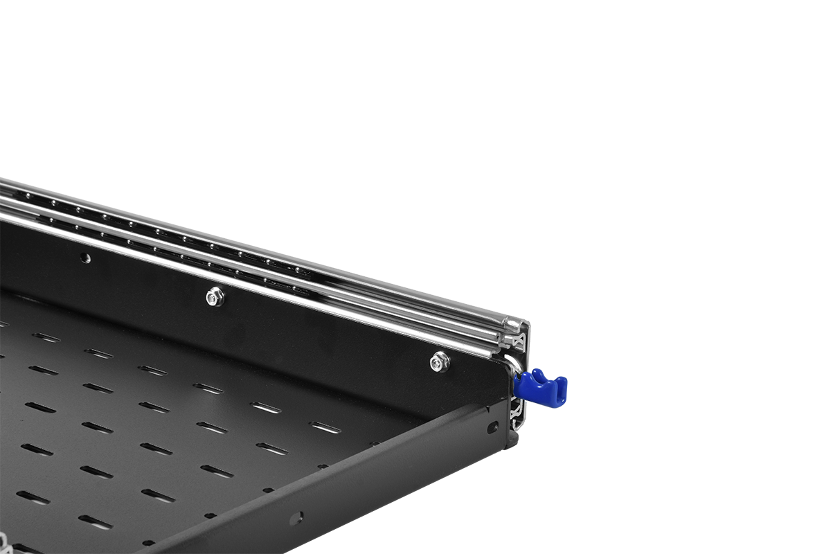 Полка усиленная с телескопическими направляющими грузоподъёмностью 150 кг, глубина 620 мм, цвет чёрный, ТСВ-62У-9005