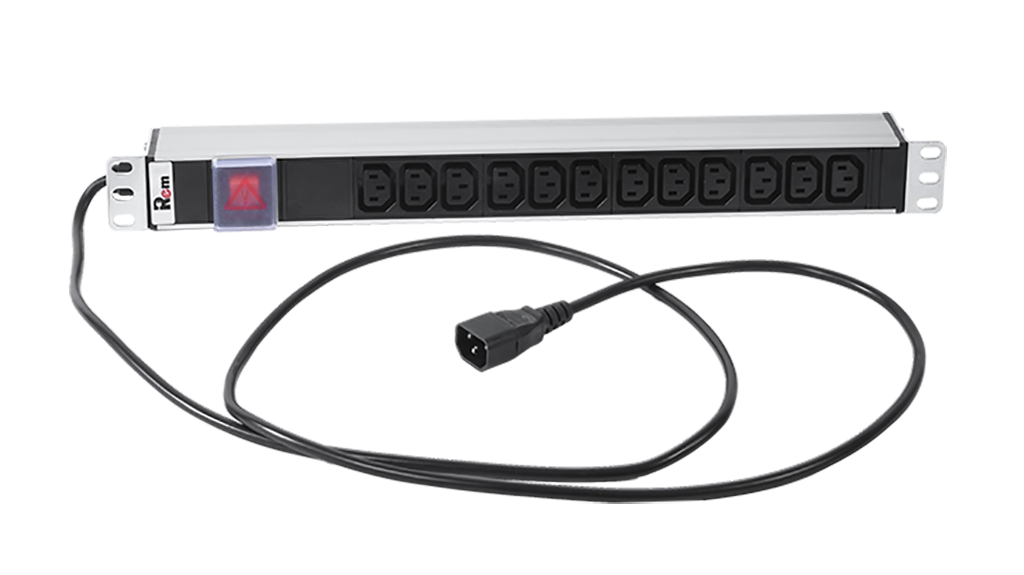 Гор блок розеток Rem-10, 1×10A, выкл, 12C13, 19", шнур 1,8м C14, R-10-12C13-V-440-1.8