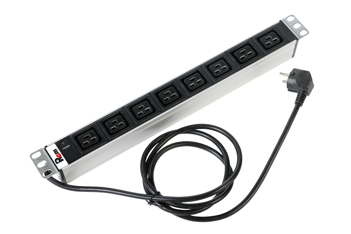 ЦМО R-16-8C19-I-440-3 Блок розеток Rem-16 с инд., 8 IEC 60320 C19, 16A, алюм., 19", шнур 3 м. R-16-8C19-I-440-3