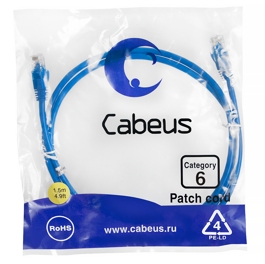 Cabeus PC-UTP-RJ45-Cat.6-1.5m-BL Патч-корд UTP, категория 6, 1.5 м, неэкранированный, синий