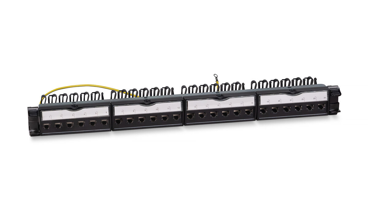 Cabeus PL-24-KJ-RJ45-Cat.6a-180T Патч-панель 19" (1U), 24 порта RJ-45, категория 6a, с задним кабельным организатором, безинструментный монтаж