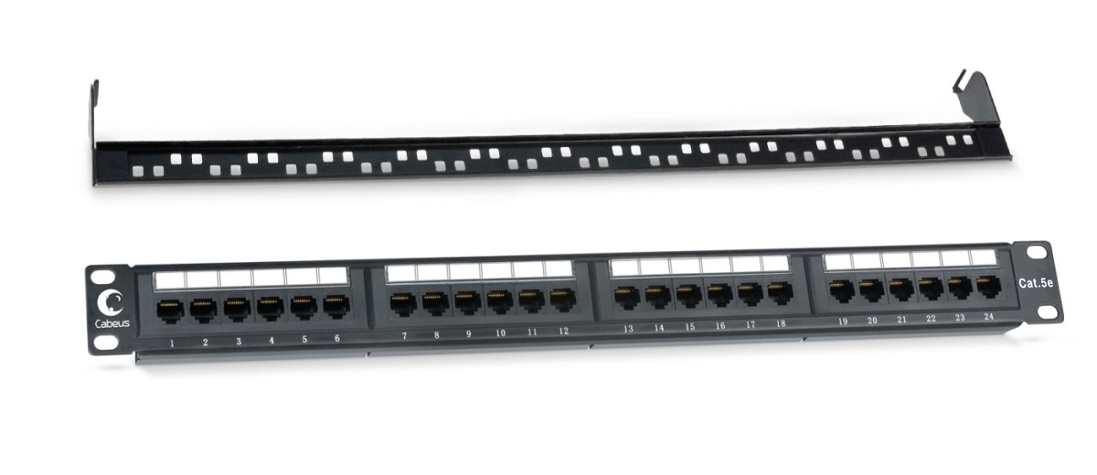 Cabeus PL-24-Cat.5e-Dual IDC Патч-панель 19" (1U), 24 порта RJ-45, категория 5e, Dual IDC, с задним кабельным организатором