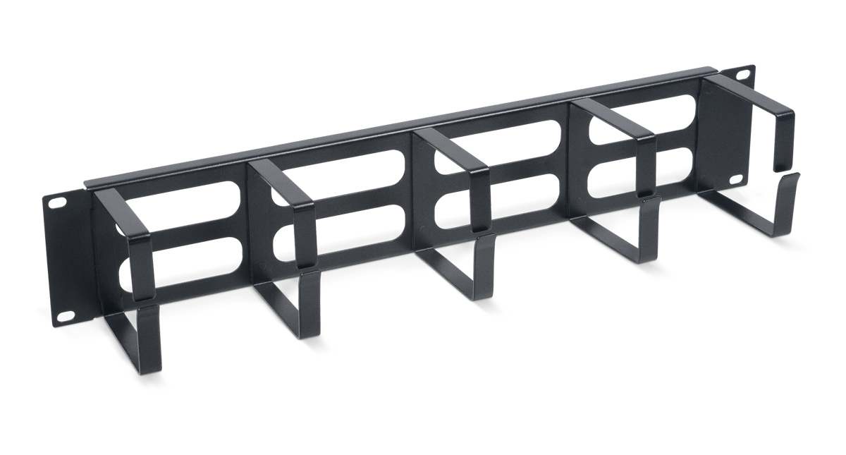 Cabeus (JB08-2U-BK) Кабельный органайзер горизонтальный 19" 2U, 5 колец, цвет черный (RAL9004), металлический