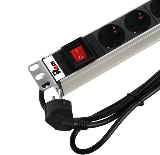 Блок силовых розеток Rem Rem-16, горизонтальный, неуправляемый, Shuko х 8, вход Schuko, шнур 1,8 м, 1U, 45х484х45 мм (ВхШхГ), 16А, выключатель