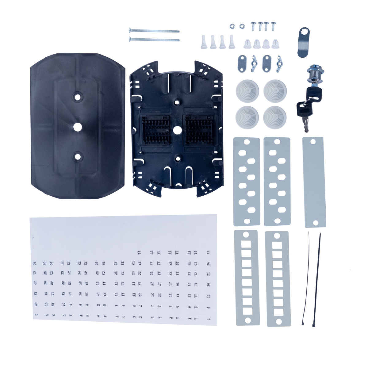 Cabeus FO-WL-16-SC/2LC/FC/ST-FP-K Кросс оптический настенный частично укомплектованный на 16 портов SC/LC duplex/FC/ST (Планка SC/2LC-2шт, планка FC/ST-2шт, планка-заглушка-1шт, сплайс-кассета-1шт, крышка для ску -1шт) серый RAL 7035