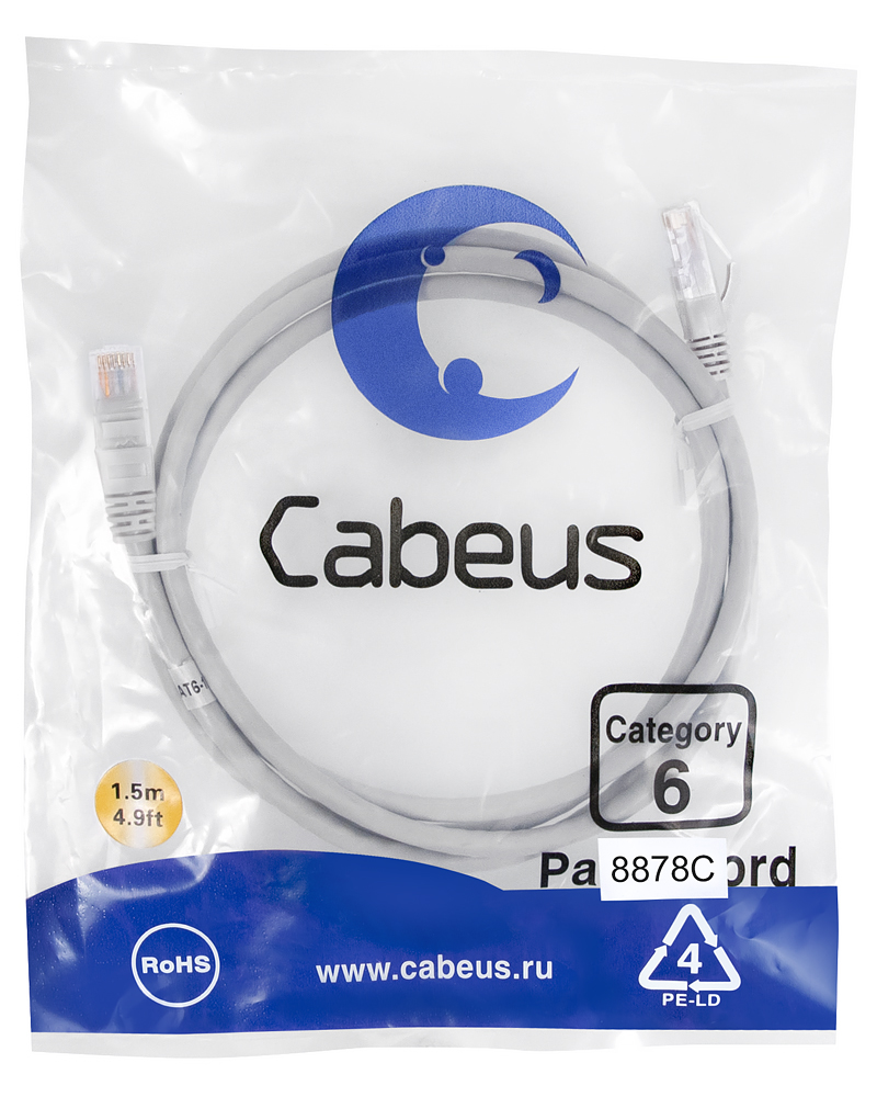 Cabeus PC-UTP-RJ45-Cat.6-1.5m-LSZH Патч-корд UTP, категория 6, 1.5 м, LSZH, неэкранированный, серый