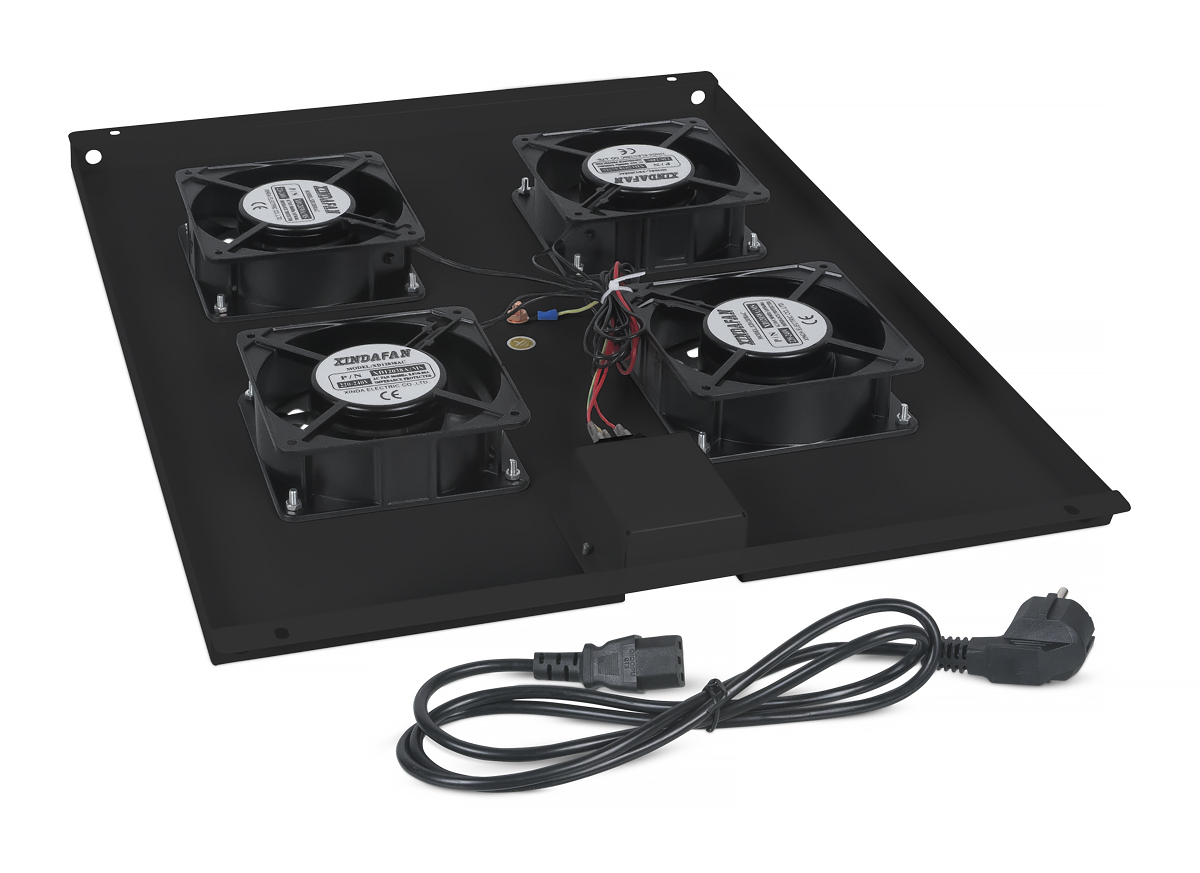 Cabeus TRAY-80-BK Модуль вентиляторный с 4-я вентиляторами для установки в напольные шкафы серии SH-05C, ND-05C глубиной 800мм, цвет черный (RAL 9004)