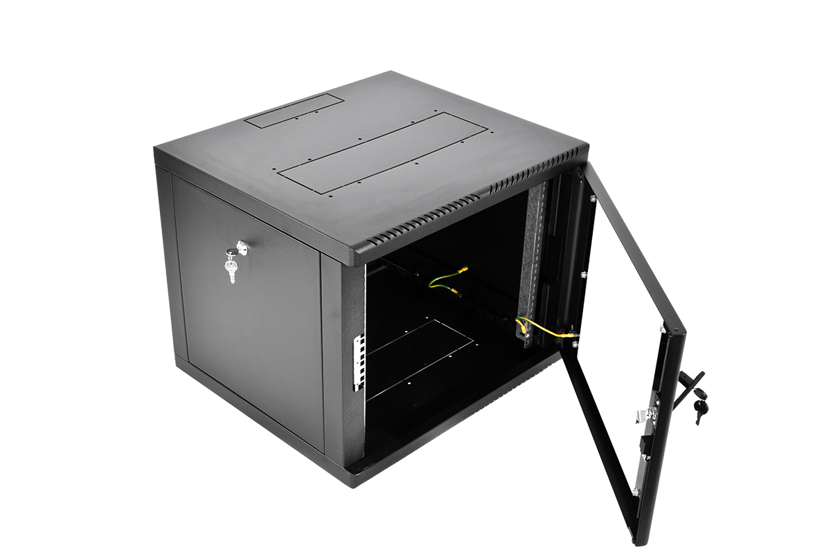 Шкаф телекоммуникационный настенный разборный 9U (600×530) съемные стенки, дверь стекло, цвет черный, ШРН-М-9.500-9005