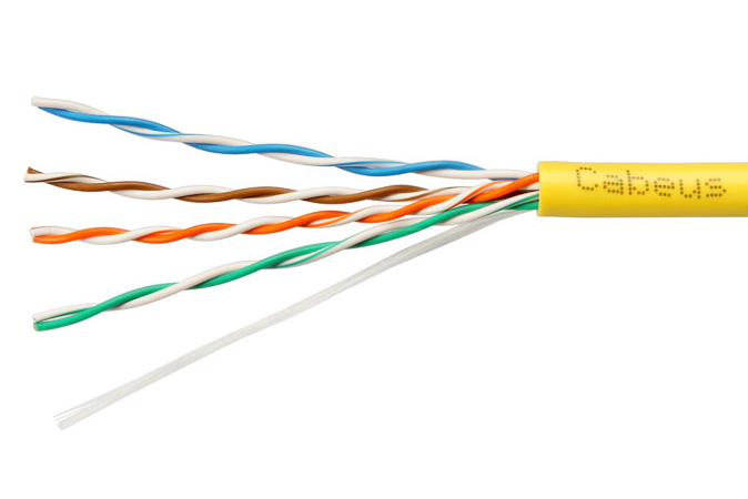 Cabeus UTP-4P-Cat.5e-SOLID-YL-50 Кабель витая пара UTP (U/UTP), категория 5e, 4 пары (24 AWG), одножильный, PVC нг(А)-LS, желтый (50 м)