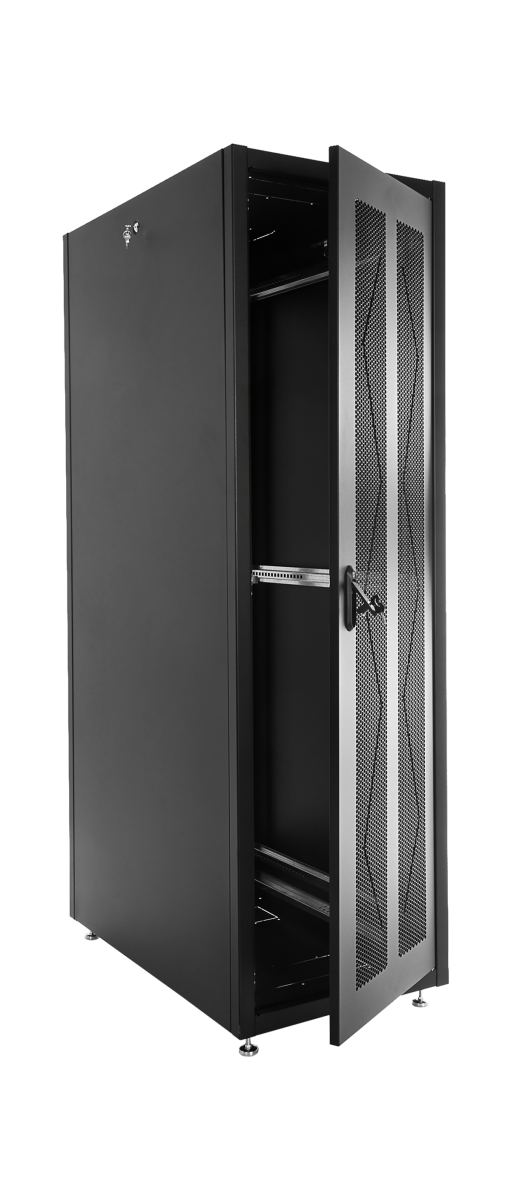 Шкаф телекоммуникационный напольный ЭКОНОМ 42U (800 × 1000) дверь перфорированная 2 шт., цвет черный, ШТК-Э-42.8.10-44АА-9005