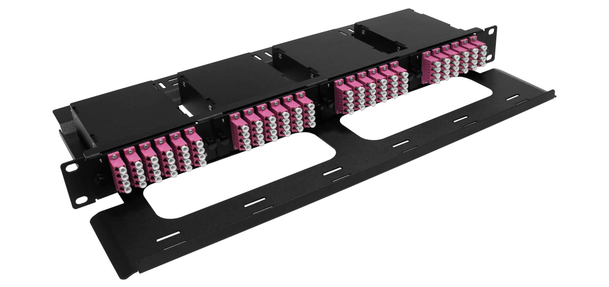 Cabeus FO-19-4K-S-1U-BK-T Кроссовая стоечная панель, 19", до 4 кассет/модулей, с полкой и задним кабельным организатором (пустая), черная