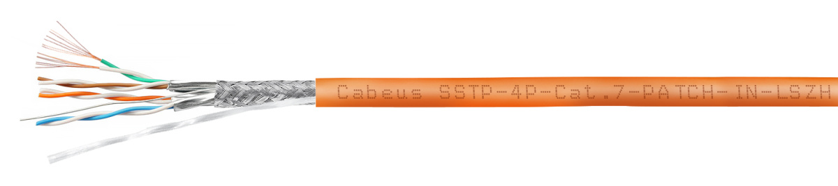Cabeus SSTP-4P-Cat.7-PATCH-IN-LSZH Кабель витая пара экранированная SSTP (S/FTP), категория 7 (600MHz), 4 пары (26AWG), многожильный (patch), LSZH