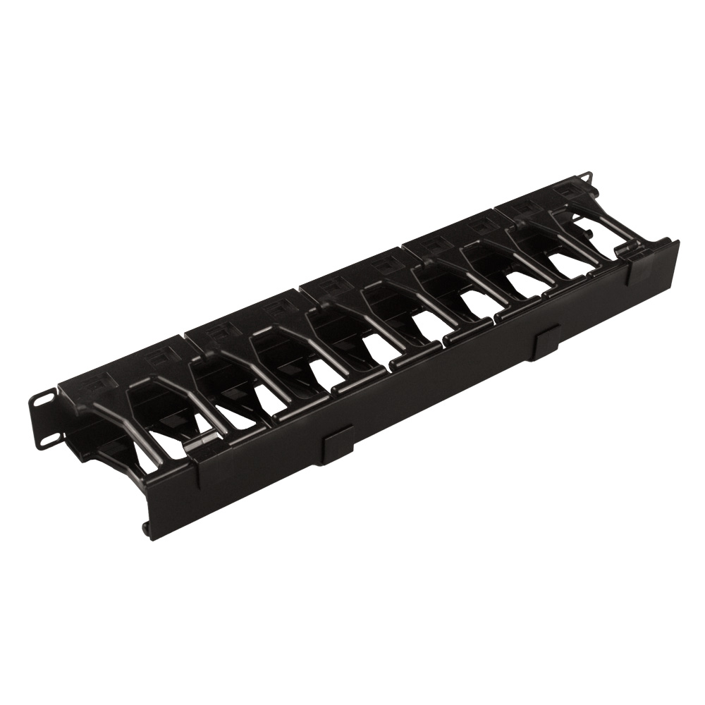 Cabeus JB08-1U-100-PL-BK Кабельный органайзер горизонтальный 19" 1U, пластиковые пальцы и крышка, цвет черный (RAL9004)