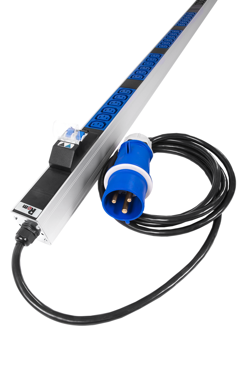 Верт блок розеток Rem-32, 1×32A, 2 авт, инд, 48C13, 1820мм, шнур 3м IEC309, R-32-48C13-A-I-1820-3-2P