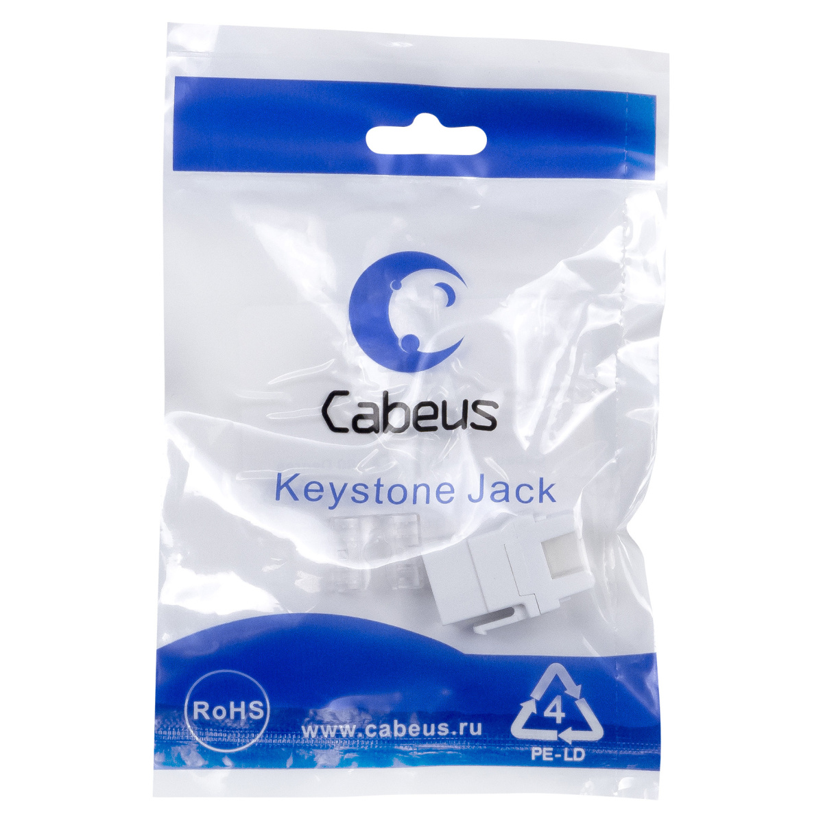Cabeus KJ-RJ45-Cat.6A-180 Degree Вставка Keystone Jack RJ-45(8P8C), 180 градусов, категория 6A, Dual IDC (110&Krone type), белая