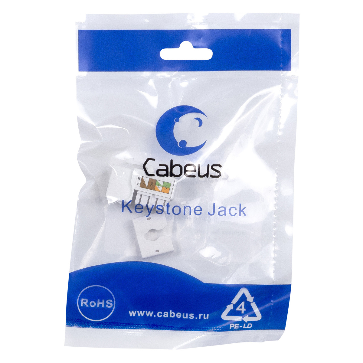 Cabeus KJ-RJ45-Cat.6-90 Вставка Keystone Jack RJ-45, категория 6, заделка тип 110, белая