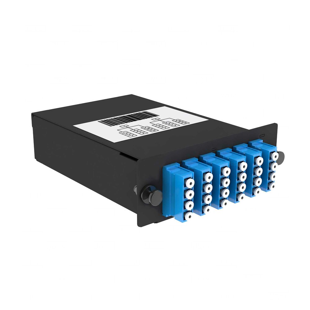 Cabeus FO-9-2x12MPO(m)/А-24xLC/U-A-BK Кассета кроссовая 2 разъема MPO/АPC (male) 9/125, на 24 LC/UPС (6 QLC/UPC),  черный