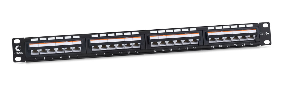 Cabeus PLAN-24-Cat.5e-Dual IDC Патч-панель 19" (1U), 24 порта RJ-45, категория 5e, Dual IDC, угол портов 45 градусов