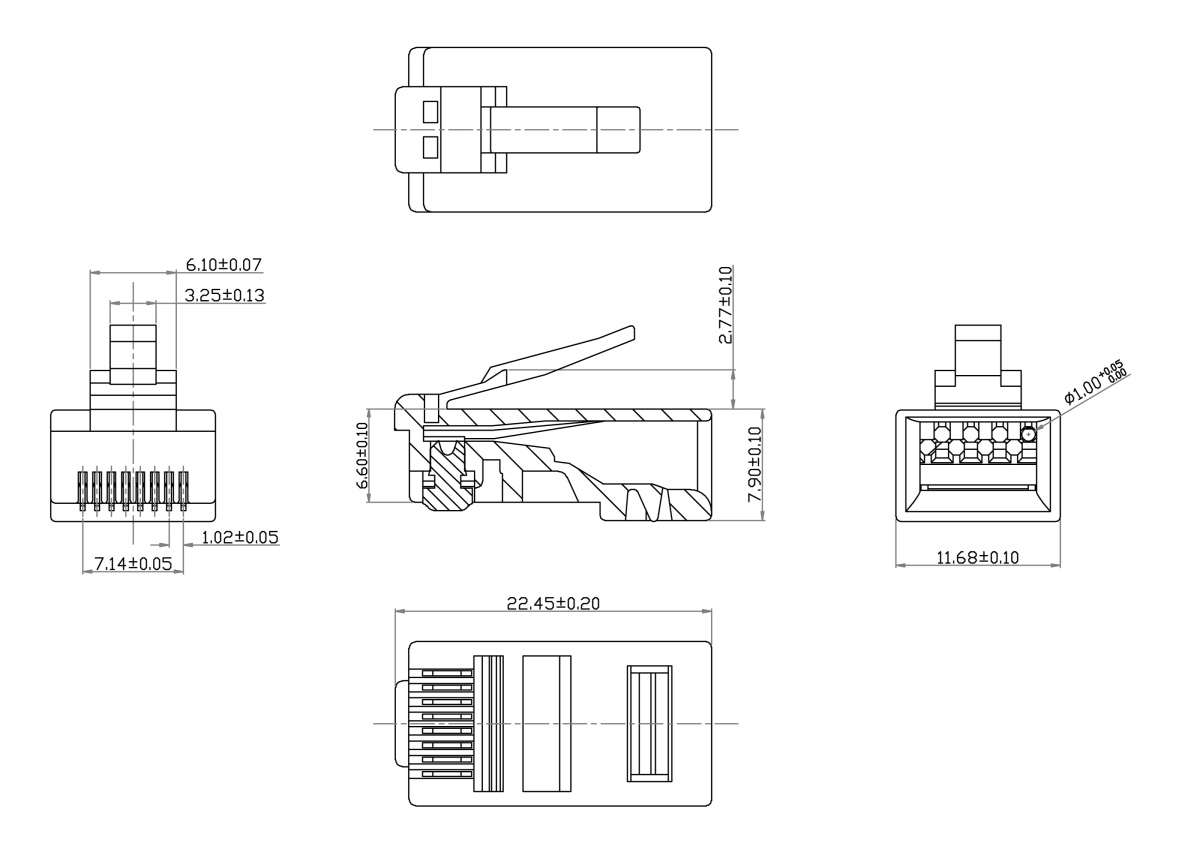 Cabeus 8P8C-C6 Разъем RJ-45 под витую пару, категория 6 , универсальный (для одножильного и многожильного кабеля)