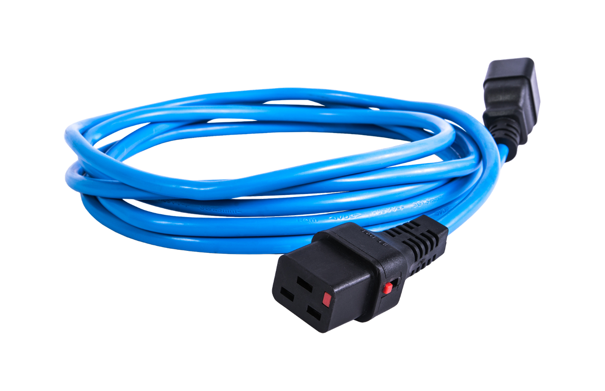 Шнур питания с фиксатором IEC 60320 C19/IEC 60320 C20, 16 А / 250 В (3 × 1,5), длина 3 м, синий, R-16-Cord-C19-C20-3-Blue