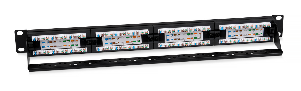 Cabeus PLAN-24-Cat.5e-Dual IDC Патч-панель 19" (1U), 24 порта RJ-45, категория 5e, Dual IDC, угол портов 45 градусов