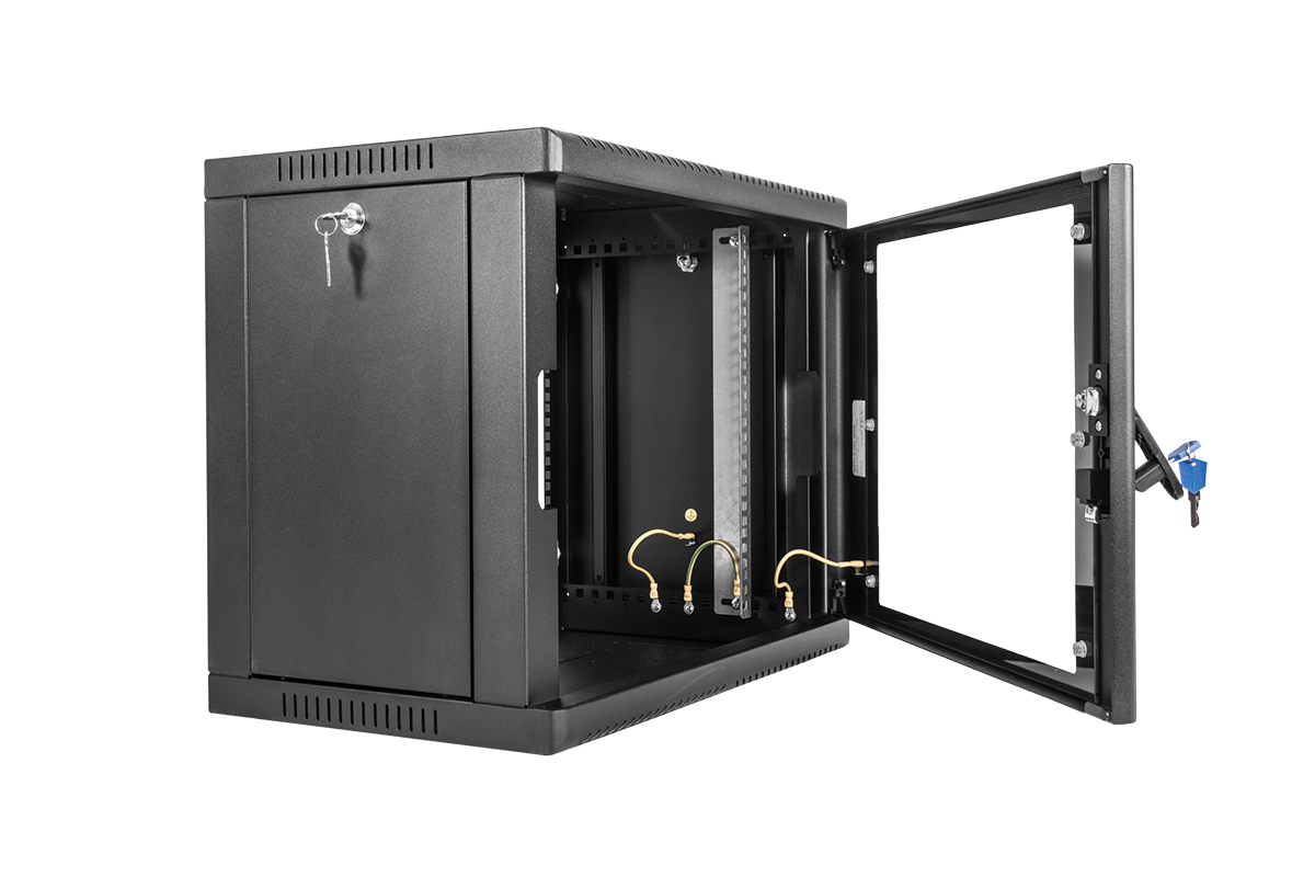 Шкаф телекоммуникационный настенный сварной 9U (600 × 360) съёмные стенки, дверь стекло, чёрный, ШРН-9.350-9005