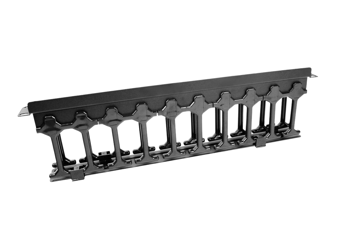 Организатор коммутационных шнуров ЦМО, 19", 1HU, 43,6х482,6х124 мм (ВхШхГ), горизонтальный, с крышкой, для кабеля, цвет: чёрный