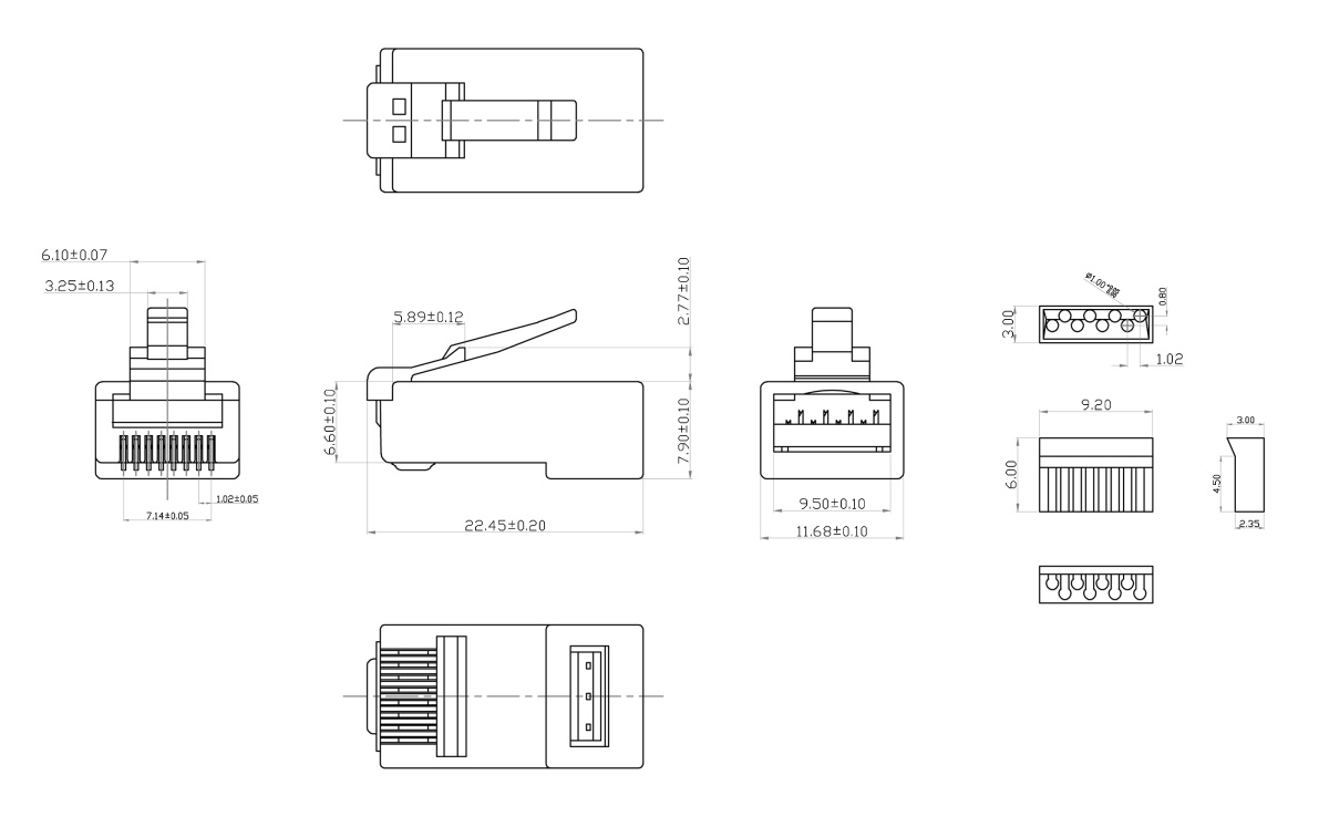 Cabeus 8P8C-C6-TWP Коннектор RJ-45 под витую пару, категория 6 (50 µ"/ 50 микродюймов)