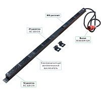 Cabeus SMART-PDU-32-3P-24C13-12C19-I309-M Блок распределения питания, вертикальный, 24 розеток IEC 320 C13, 12 розеток IEC 320 C19, 3 фазы, 32А, 6х16А автомата защиты, 400В, мониторинг, шнур 3м 5х6мм с вилкой IEC 60309