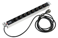 ЦМО R-16-8S-Am-440-3 Блок розеток Rem-16 с амперметром, 8 Schuko, 16A, алюм., 19", шнур 3 м. R-16-8S-AM-440-3