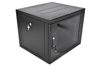 Шкаф телекоммуникационный настенный разборный 9U (600×660) съемные стенки, дверь стекло, цвет черный, ШРН-М-9.650-9005