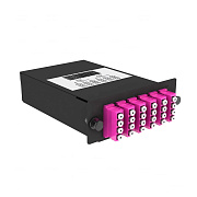 Cabeus FO-OM4-2x12MPO(m)/U-24xLC/U-A-BK Кассета кроссовая 2 разъема MPO/UPC (male) 50/125 OМ4, на 24 LC/UPС (6 QLC/UPC),  черный