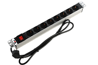 Блок силовых розеток Rem Rem-16, горизонтальный, неуправляемый, Shuko х 8, вход Schuko, шнур 1,8 м, 1U, 45х484х45 мм (ВхШхГ), 16А, выключатель