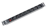 Cabeus PDU-8P Блок евророзеток для 19" шкафов, горизонтальный, 8 розеток, 16 A, выключатель, гнездо под шнур, алюминиевый корпус