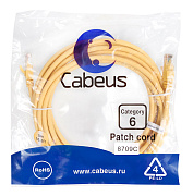 Cabeus PC-UTP-RJ45-Cat.6-5m-YL Патч-корд U/UTP, категория 6, 2xRJ45/8p8c, неэкранированный, желтый, PVC, 5м