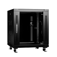 Cabeus SH-05C-12U60/60-BK Шкаф телекоммуникационный 19" напольный 12U 600x600x730mm (ШхГхВ) передняя стеклянная и задняя сплошная металлическая двери, ручка с замком, цвет черный (RAL 9004)