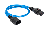 Шнур питания термостойкий с фиксатором IEC60320 C13 / IEC60320 C14, 10А, 250В (3×1,5), 1м, синий, R-10-Cord60-C13-C14-1.0-Blue