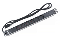 Cabeus (PDU-6P-2IEC) Блок евророзеток для 19" шкафов, горизонтальный, 6 розеток, 10 A, без выключателя, алюминиевый корпус, шнур 2 м, вилка IEC 320 C14