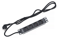 Cabeus PDU-4P-2EU Блок евророзеток для 10" шкафов, горизонтальный, 4 розетки, 16 A, без выключателя, алюминиевый корпус, шнур 2 м, вилка немецкий стандарт