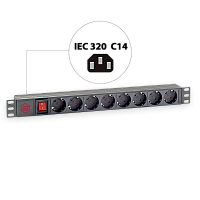 SYSMATRIX PD 0802.000 Блок евророзеток для 19" шкафов, горизонтальный, 8 розеток, 16 A, выключатель, гнездо под шнур, корпус ABS