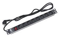 Cabeus PDU-8P-2EU Блок евророзеток для 19" шкафов, горизонтальный, 8 розеток, 16 A, выключатель, шнур 2м, немецкий стандарт