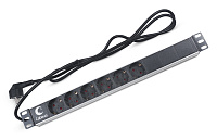 Cabeus (PDU-6P-2EU) Блок евророзеток для 19" шкафов, горизонтальный, 6 розеток, 16 A, без выключателя, шнур 2м, алюминиевый корпус, немецкий стандарт
